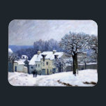 Alfred Sisley Place du Chenil in Marly, snow  Magnet<br><div class="desc">Alfred Sisley. Place du Chenil in Marly, snow effect. Winter landscape made in a cold palette. Small town. The roofs of houses and tree branches are covered with snow. There are snowdrifts outside. Several people are walking along the road. Reproduction of famous works of art images in the public domain....</div>