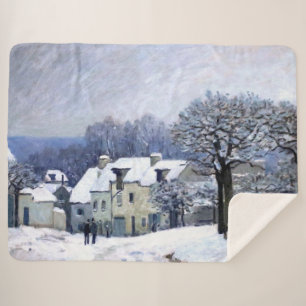 Alfred Sisley Place du Chenil in Marly, snow Sherpa Blanket