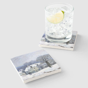 Alfred Sisley Place du Chenil in Marly, snow  Stone Coaster