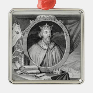 Alfred the Great (849-99) King of Wessex, engraved Metal Tree Decoration