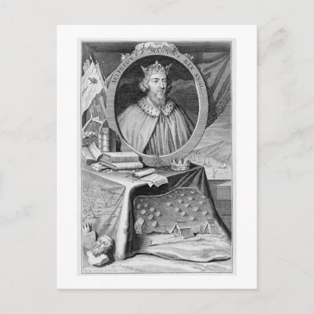 Alfred the Great (849-99) King of Wessex, engraved Postcard (Front)