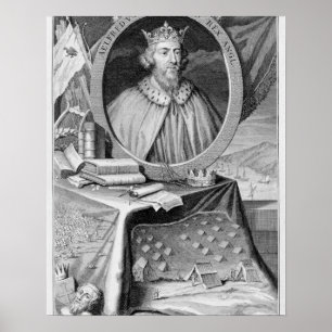 Alfred the Great (849-99) King of Wessex, engraved Poster