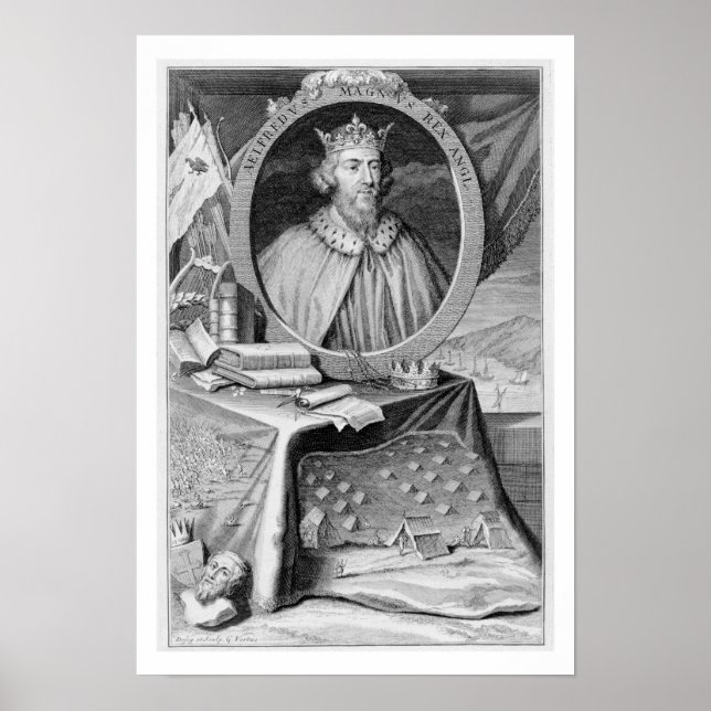 Alfred the Great (849-99) King of Wessex, engraved Poster (Front)