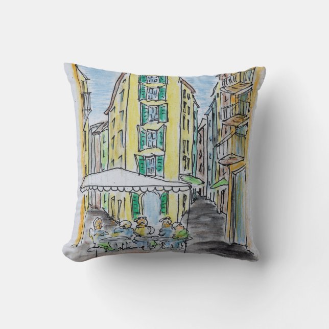 Alfresco Dining in Old Nice | Nice, France Cushion (Front)