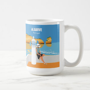 Algarve beach girl travel vintage style coffee mug