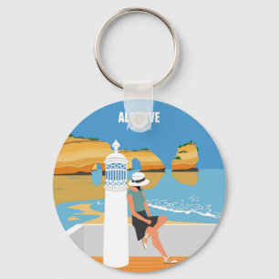 Algarve beach girl travel vintage style key ring