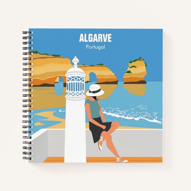Algarve beach girl travel vintage style notebook (Front)