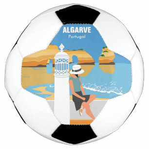 Algarve beach girl travel vintage style soccer ball