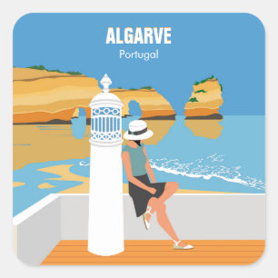Algarve beach girl travel vintage style square sticker