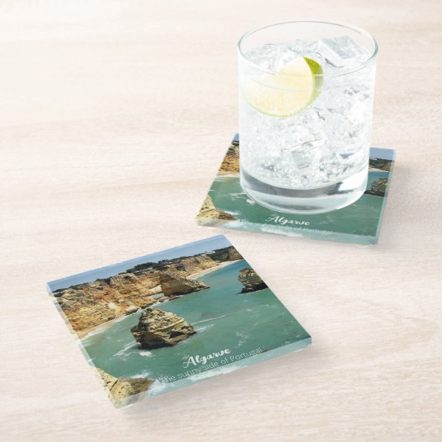 Algarve beach vacation in Portugal Glass Coaster (Angled)