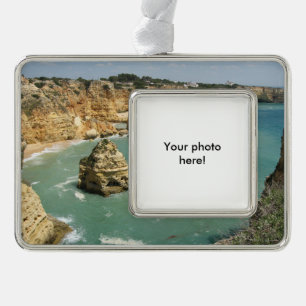 Algarve, Portugal, Benagil beach and cliffs Silver Plated Framed Ornament