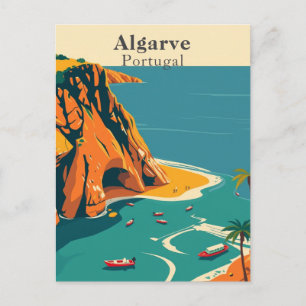 Algarve, Portugal European Retro Coastal  Art Postcard