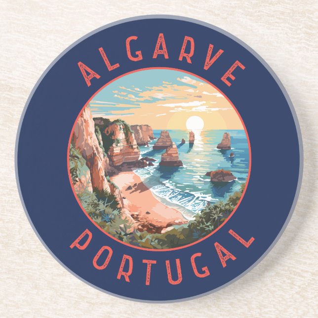 Algarve Portugal Retro Distressed Circle Coaster (Front)