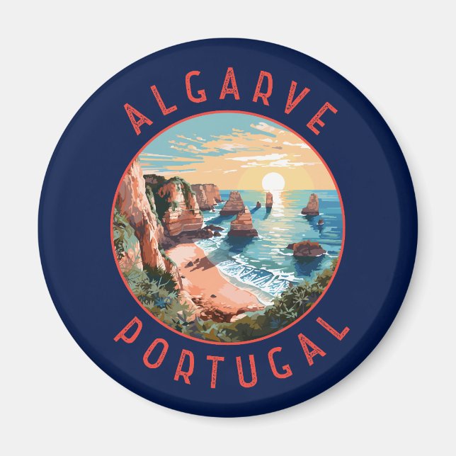 Algarve Portugal Retro Distressed Circle Magnet (Front)