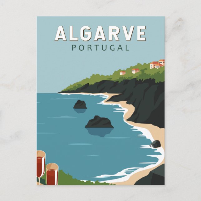 Algarve Portugal Retro Travel Art Vintage Postcard (Front)