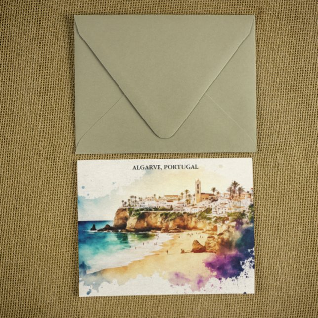 Algarve Portugal Watercolor Travel Postcard (Algarve Portugal travel postcard)