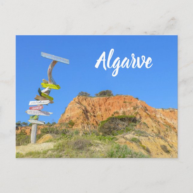 Algarve Rocks and Signpost Portugal Postcard (Front)
