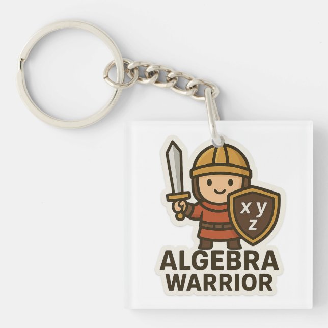 Algebra Warrior Sticker – Cute Math Hero  Key Ring (Front)