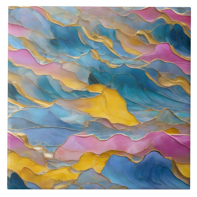 “Algeciras” Blue Pink Sand Waves Ceramic Tile (Front)