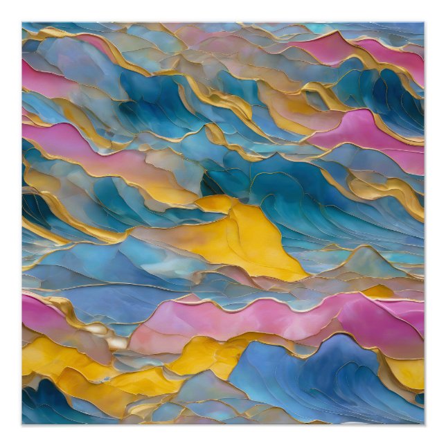 “Algeciras” Blue Pink Sand Waves Poster (Front)