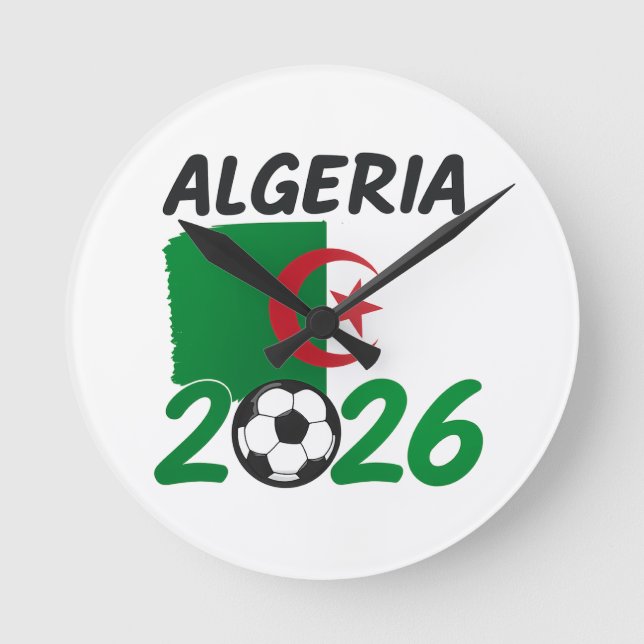 Algeria 2026 Soccer Fan Design with Crescent Star  Round Clock (Front)