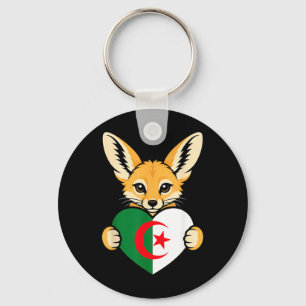 Algeria Fennec Fox Heart Flag Graphic For Men Key Ring