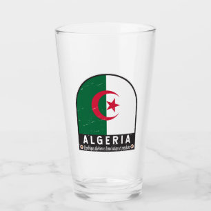 Algeria Flag Emblem Distressed Vintage Glass