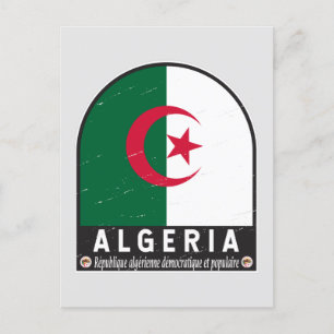 Algeria Flag Emblem Distressed Vintage Postcard