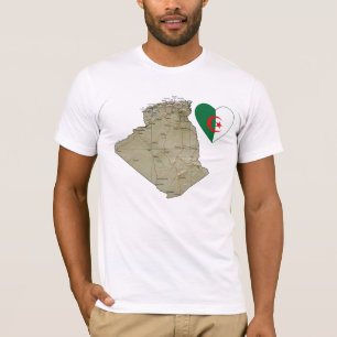 Algeria Flag Heart and Map T-Shirt