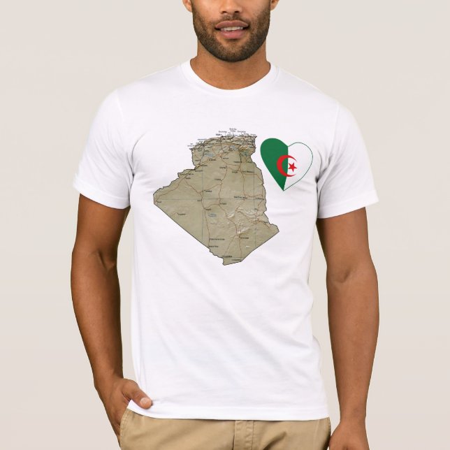 Algeria Flag Heart and Map T-Shirt (Front)