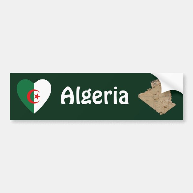 Algeria Flag Heart + Map Bumper Sticker (Front)
