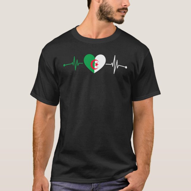 Algeria Flag Heartbeat Algerian Pride Algerian Her T-Shirt (Front)