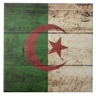 Algeria Flag on Old Wood Grain Tile
