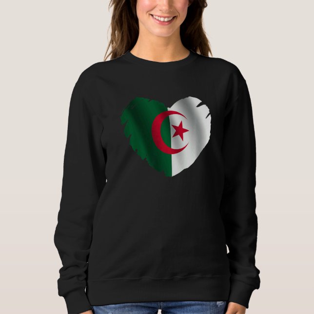 Algeria Flag On Shape Of Heart Algerian Algeria Sweatshirt (Front)