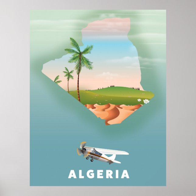 Algeria Illustrated travel poster print. (Front)