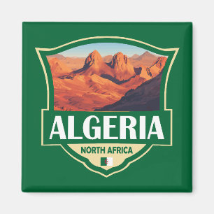 Algeria Illustration Retro Badge Magnet