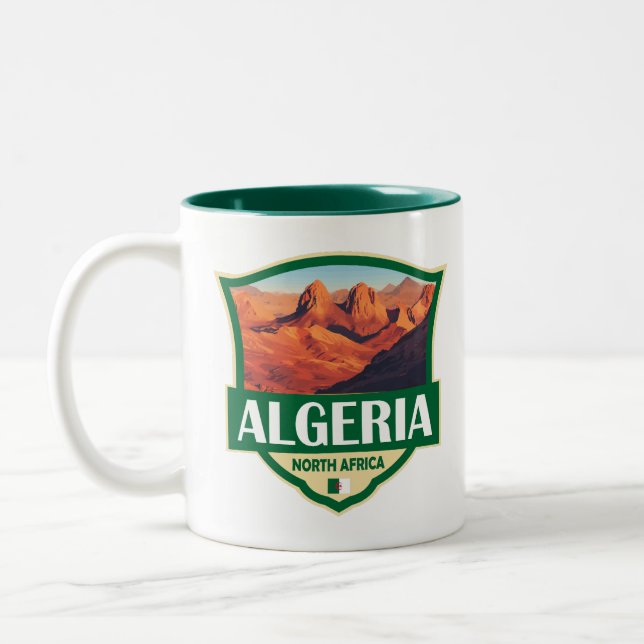 Algeria Illustration Retro Badge Two-Tone Coffee Mug (Left)