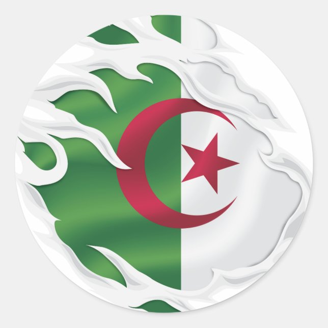 Algeria Ripped Flag Classic Round Sticker (Front)