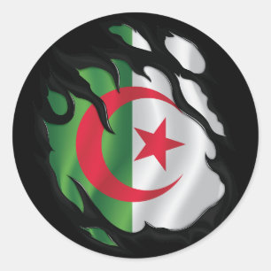 Algeria Ripped Flag Classic Round Sticker