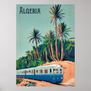 Algeria, Train Passing the Palms Poster