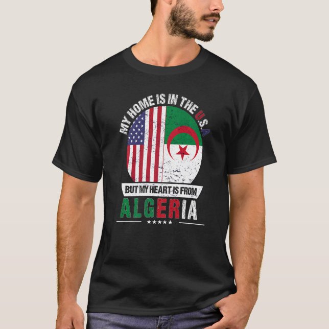 Algerian American Patriot Heart Is From Algeria Gr T-Shirt (Front)