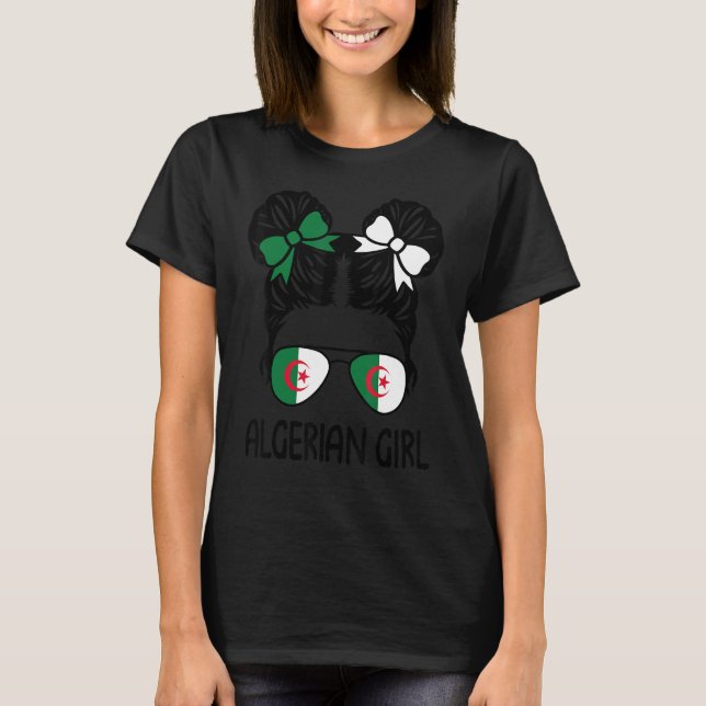 Algerian Girl Messy Hair Algeria Pride Patriotic W T-Shirt (Front)