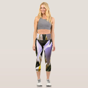 Algerian Iris Hyperrealistic Wildflower Painting Capri Leggings