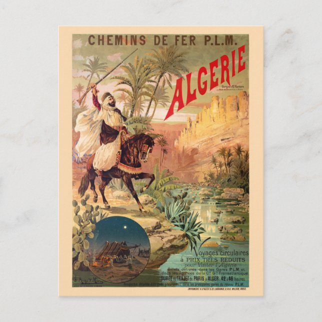 Algérie Vintage Railroad Poster 1891 Postcard (Front)