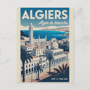 Algiers Algeria Retro Travel Poster Art Postcard