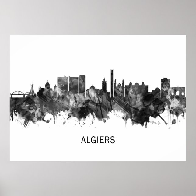 Algiers Algeria Skyline BW Poster (Front)