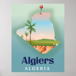 Algiers Algerian Map travel poster