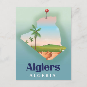 Algiers Algerian Map travel poster Postcard
