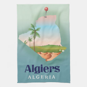 Algiers Algerian Map travel poster Tea Towel