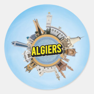 Algiers city Algeria tiny little planet landmark a Classic Round Sticker